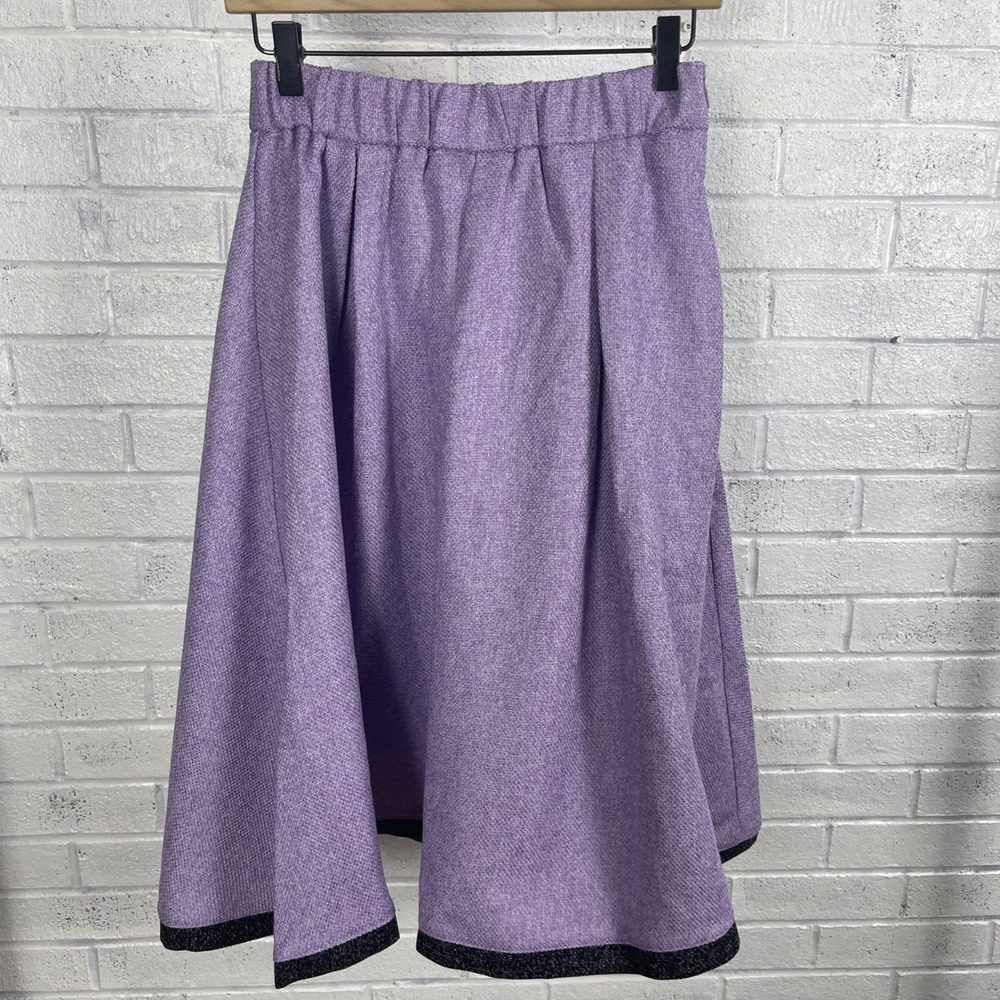 Oyrosy Purple Heather Knit Midi Skirt Womens S A-Line Wavy Hem - Picture 3 of 6